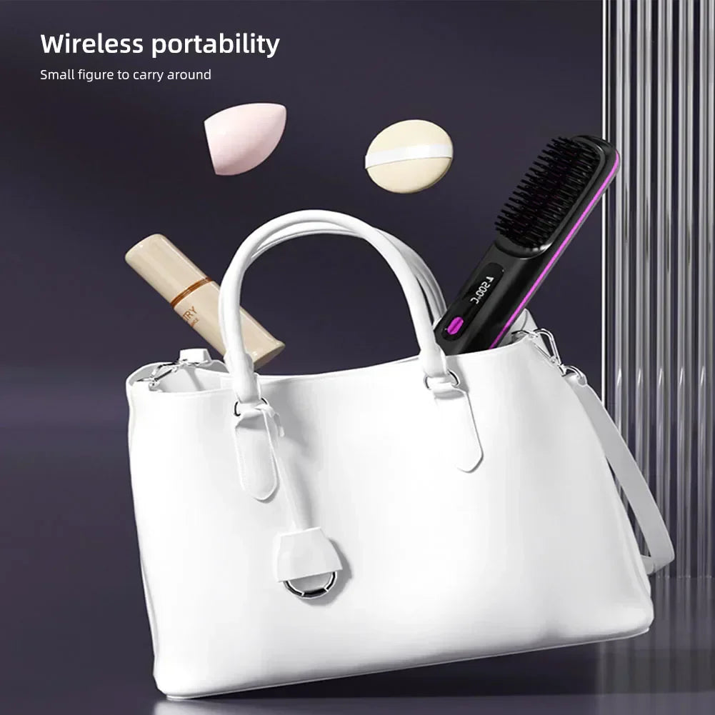 Wireless Heated Straightening Brush Black