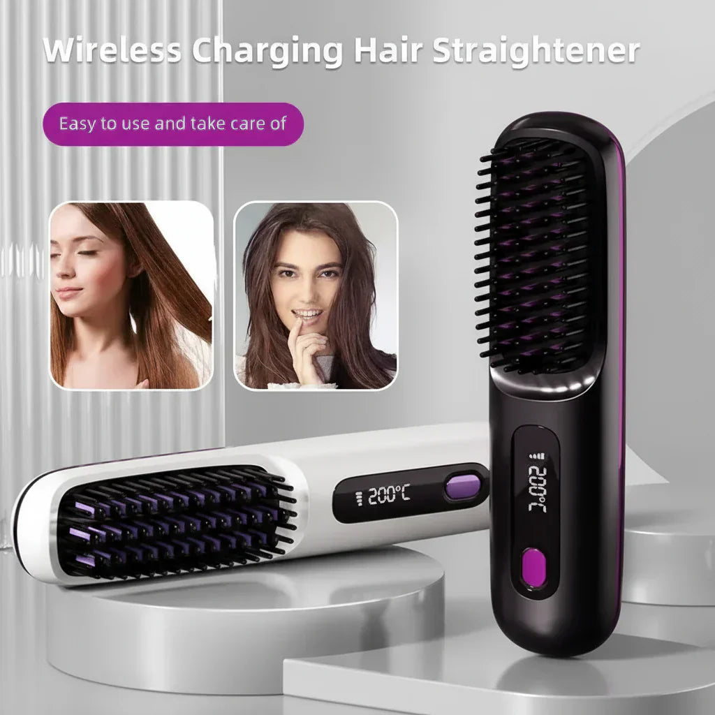 Wireless Heated Straightening Brush Black