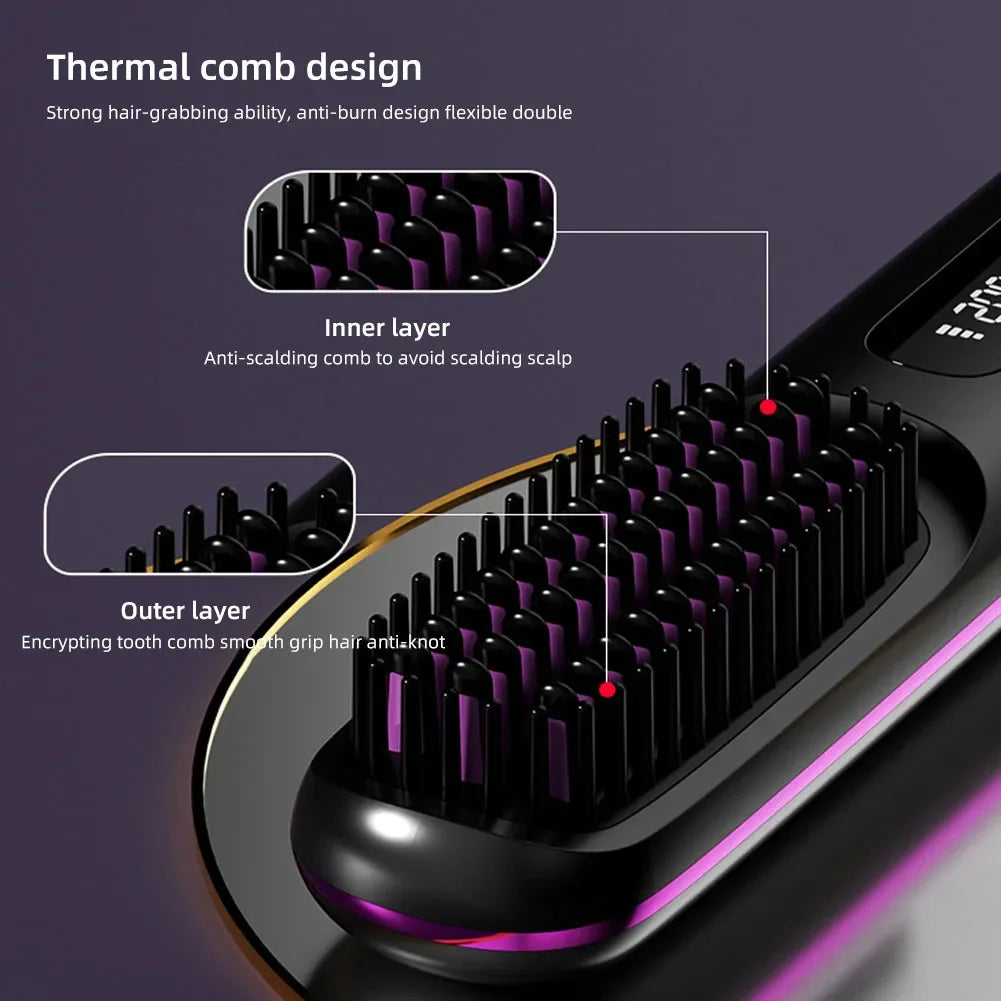 Wireless Heated Straightening Brush Black