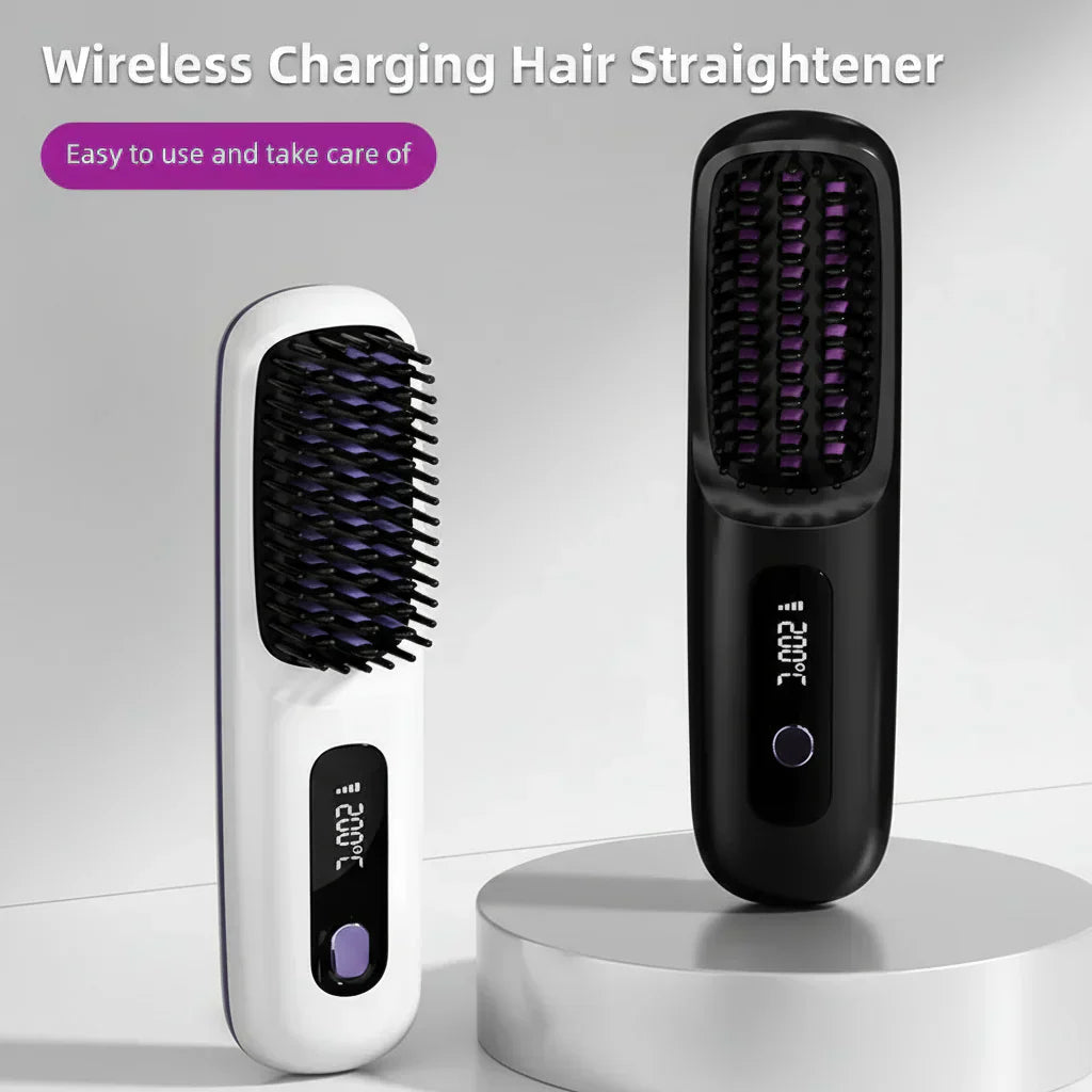 Wireless Heated Straightening Brush Black