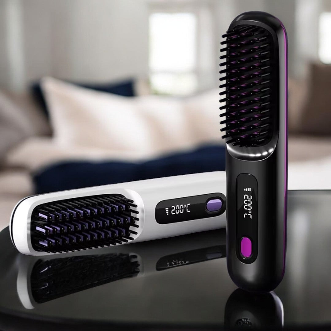 Wireless Heated Straightening Brush Black